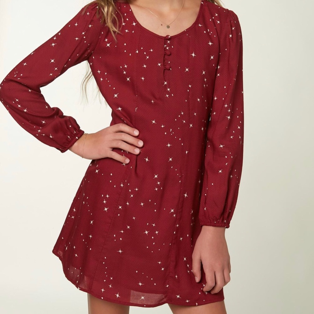 O’Neill Girls Maroon Wynona Star Pattern Dress